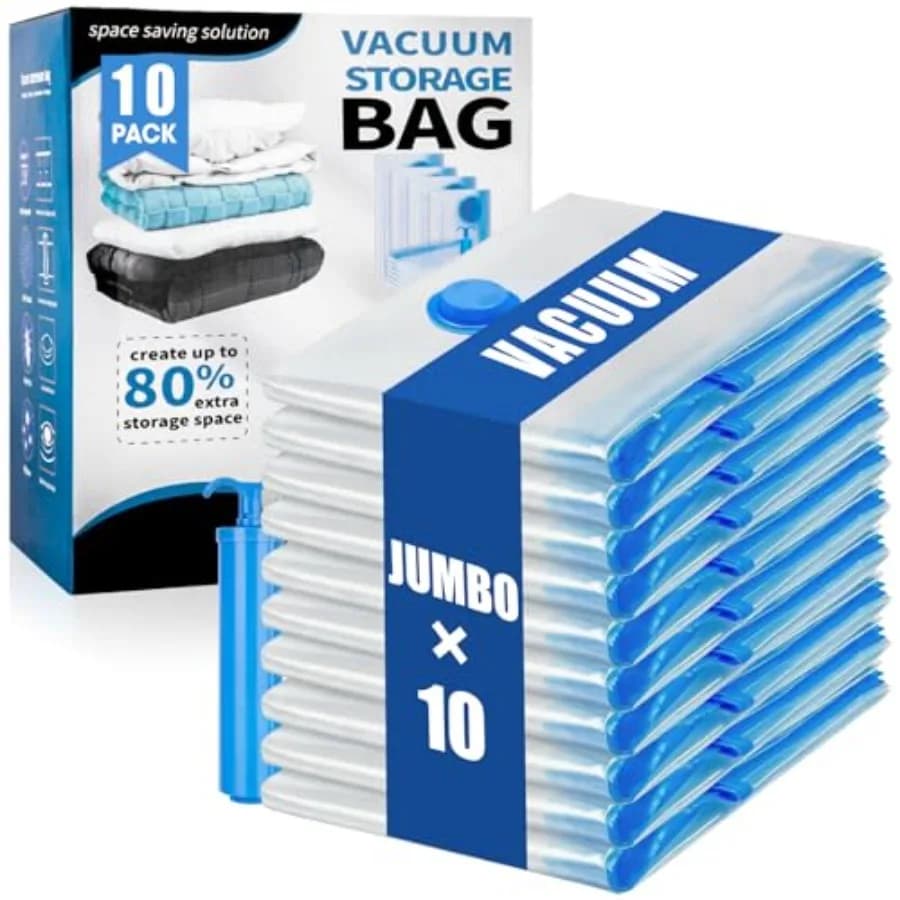 10 Sacchi Sottovuoto Jumbo per Vestiti, Sacchi Salvaspazio a Compressione con Pompa Manuale Extra Large per C