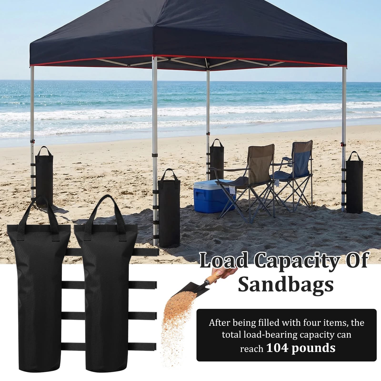 4 Pezzi Sacchi di Sabbia Pesanti per Tende, in Oxford 600D Impermeabile, Ancoraggio Antivento per Gazebo Pop-Up e Campeggio Outdoor