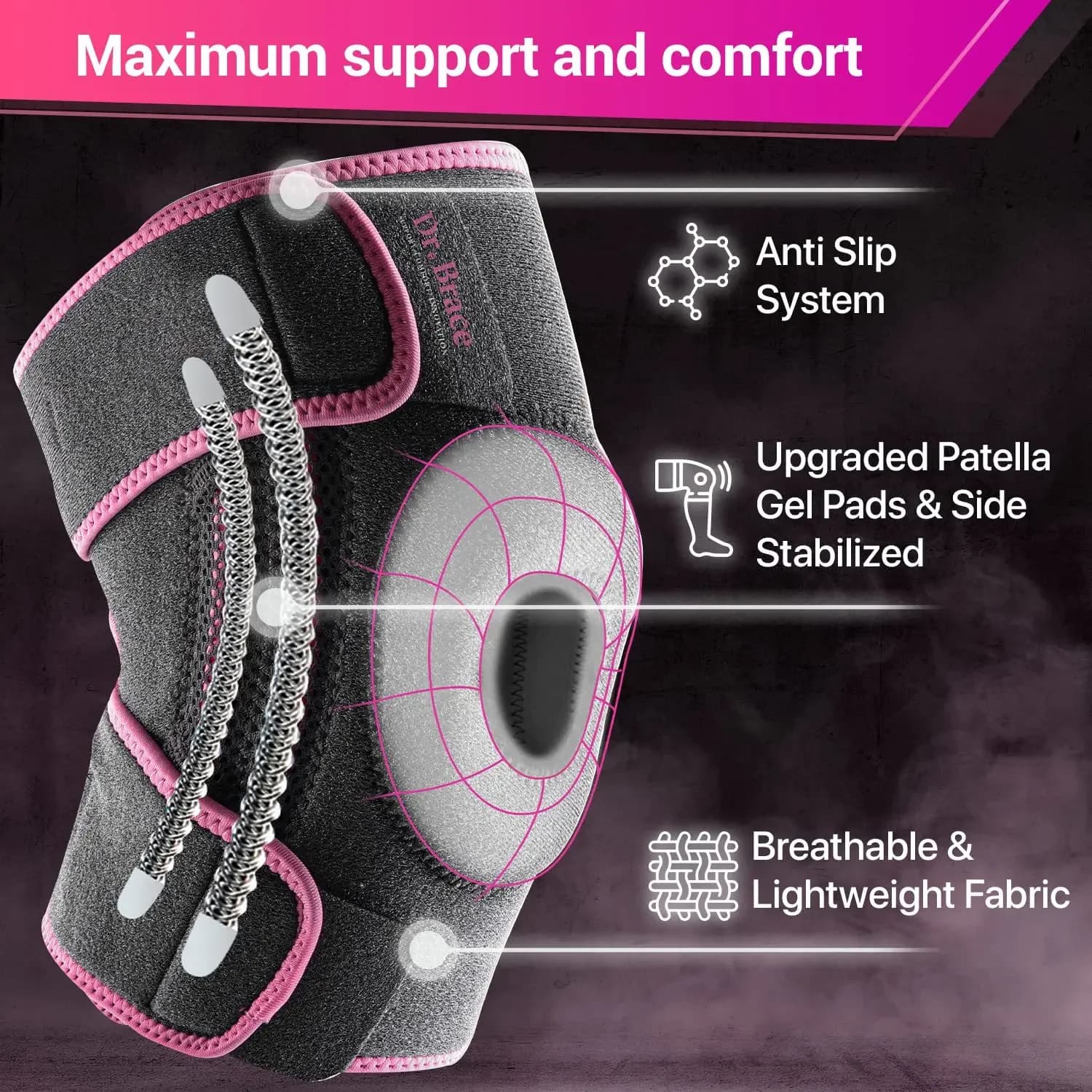 Kneepad with side stabilizers and gel pads for the knee pain maximum support and quick recovery for men and women