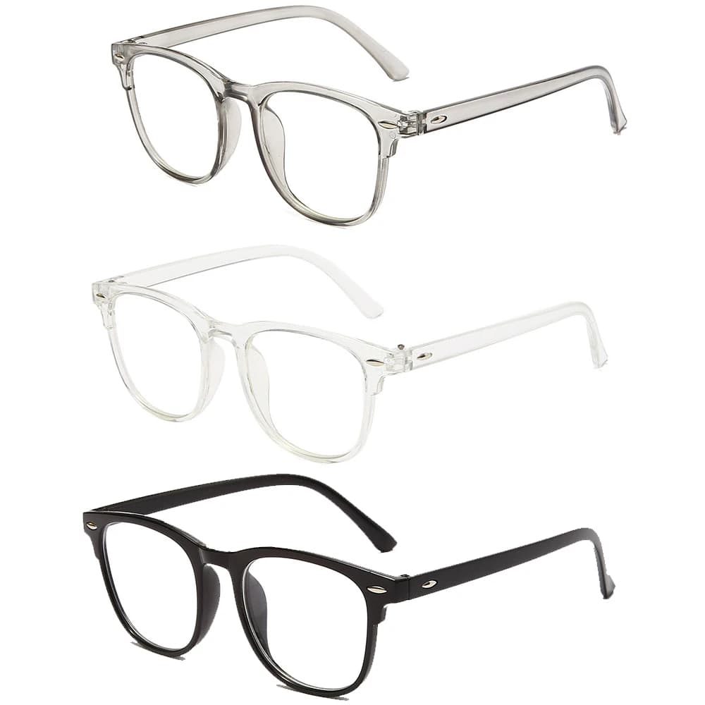 Unisex glasses with square frame that block blue light, 3 pieces - Elegant campus look, optical glasses that enhance the face
