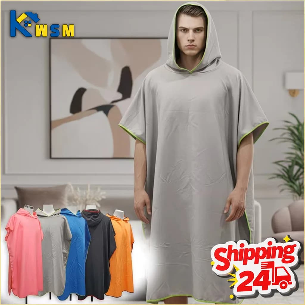 Microfiber Hooded Swim Robe Wearable Towel Bathrobe for Adult Beach Pool Quick Dry Absorbent Wrap with Pocket