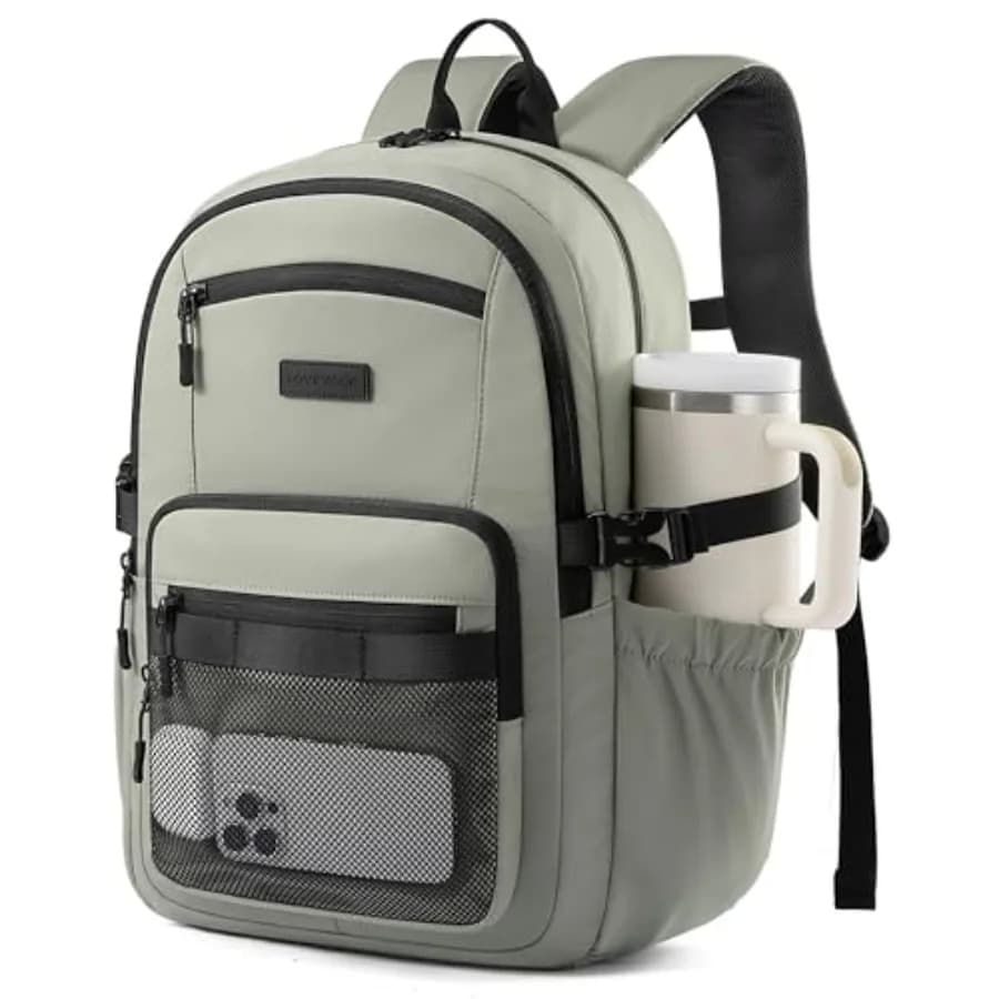 Zaino per Laptop Donna/Uomo con Portabicchieri da 40oz e Cinghia con Fibbia, Zaino da Lavoro per Dispositivi Tecnologici da 15.6 Pollici, Conforme TSA per Viaggi e C