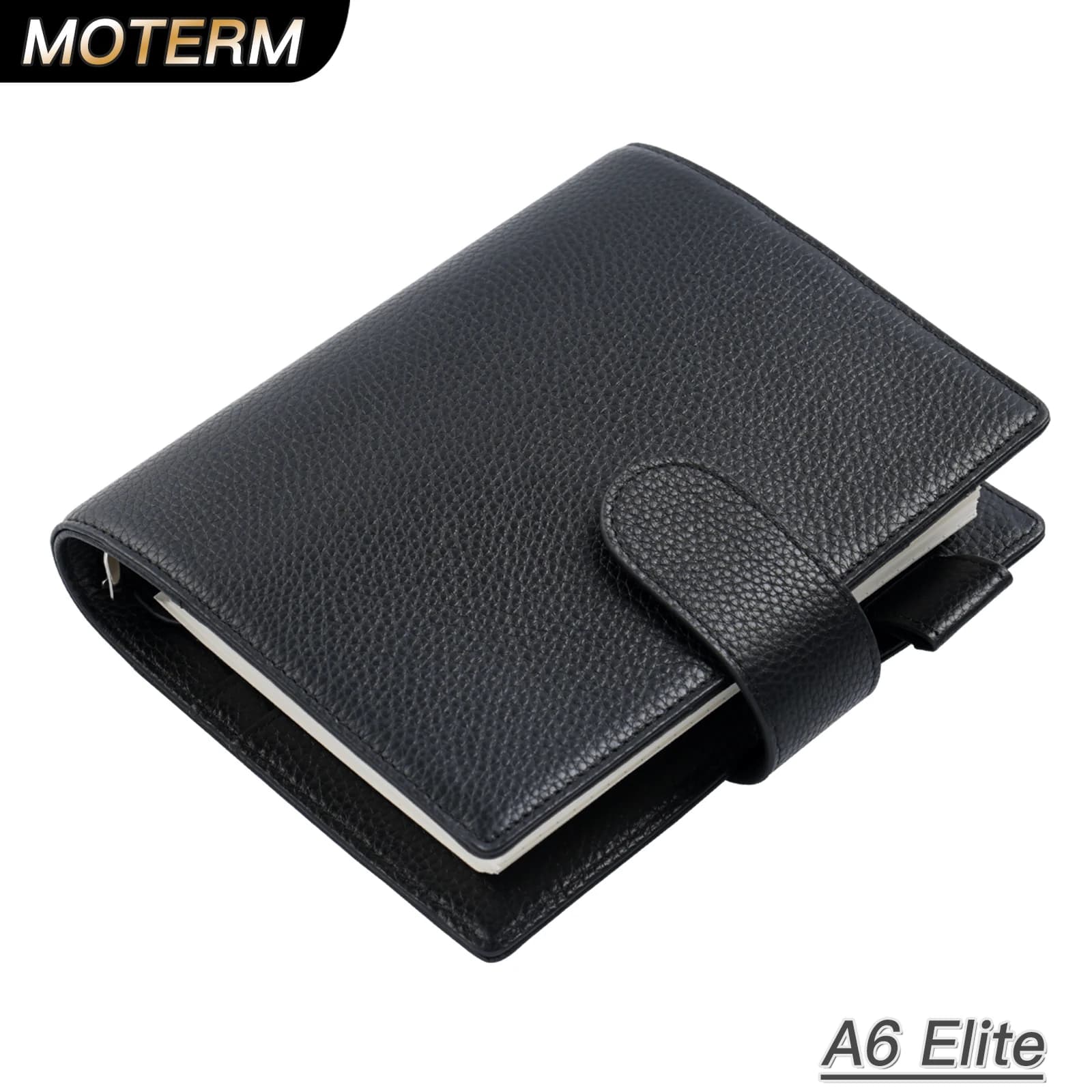 Moterm A6 Elite Rings Planner Cover senza grande tasca posteriore Diario per notebook in pelle di grano di ciottoli con organizer per anelli da 25 mm