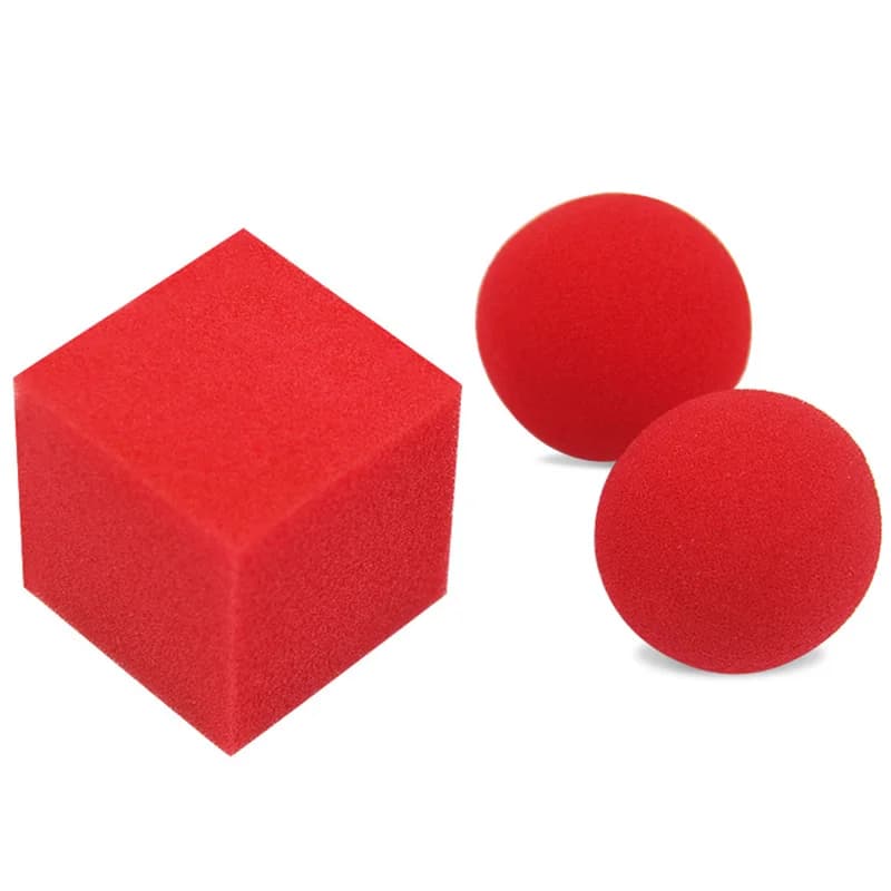 Palline rosse a piazza (1 set = 1 pezzo quadrato + 2 pezzi di palla) Trucchi magici Close up Sponge Magia Appear Vanish Magie Illusions Gimmick Props