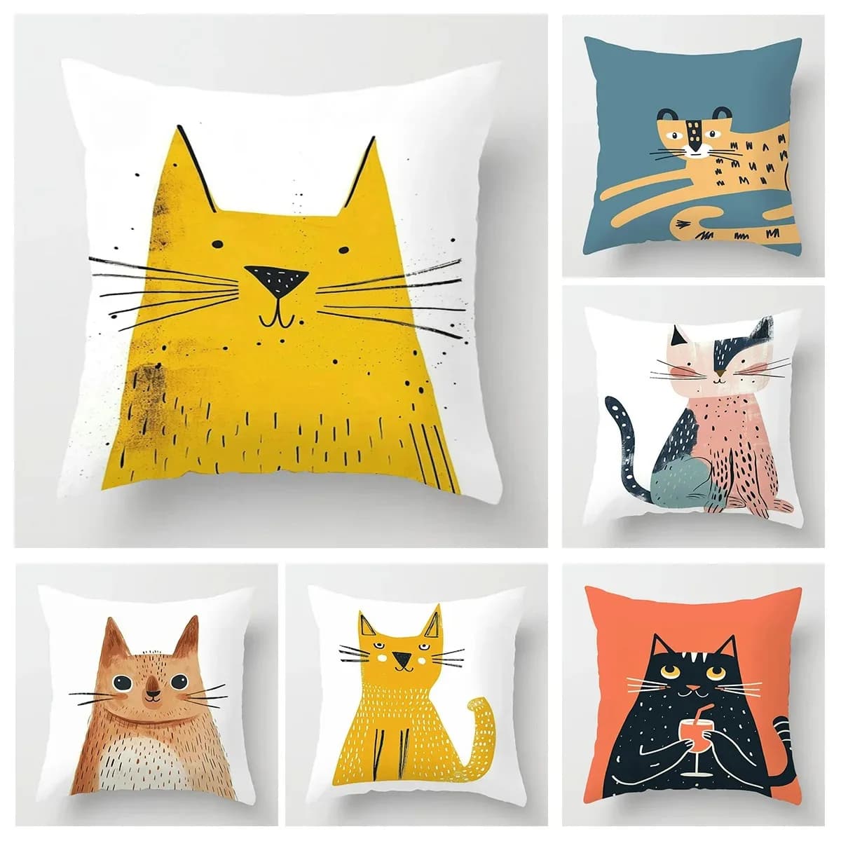 Home Decor Cute Cartoon Cats Pillow Covers for Home Pattern Cushion Cover Suitable for Sofa Bedroom Car Pillow Cover