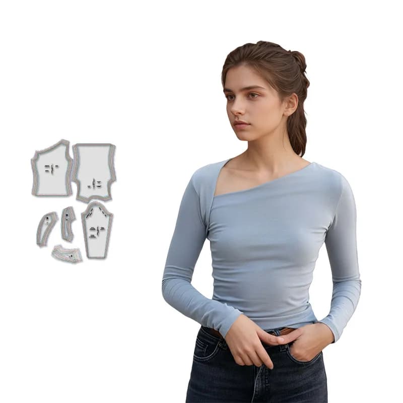Sewing patterns for Women's Asymmetric Longsleeve in 7 sizes（34-46）, beginner sewing kit for Women's clothing