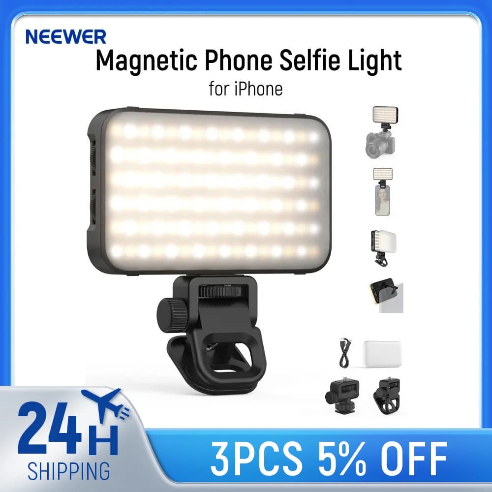 NEEWER Luce magnetica per selfie per telefono per iPhone, 2500-9000K CRI80 2000mAh Illuminazione di riempimento per videoconferenze per computer portatile