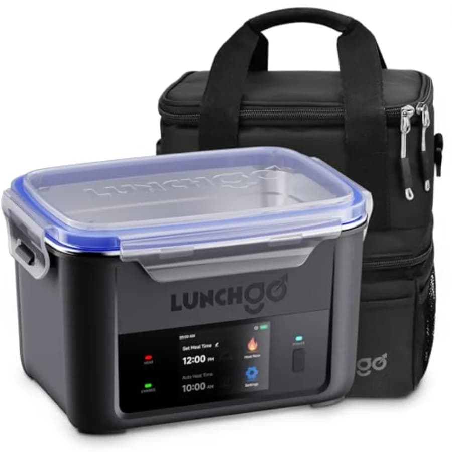 Work, travel outdoor use: cordless electric heated lunch box with 5-cup ccity, stainless steel interior, black exterior, schedu