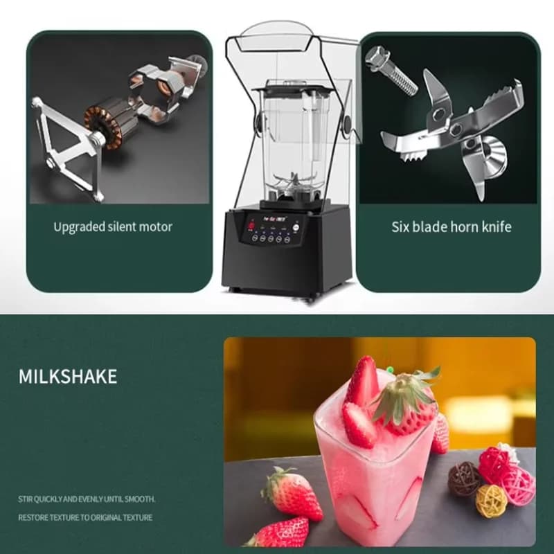 Potential Blender for Ice and Fruit, 6 Stainless Steel Sharp Blades, for Frullati, Juice, Pappe and Vegetal Drinks