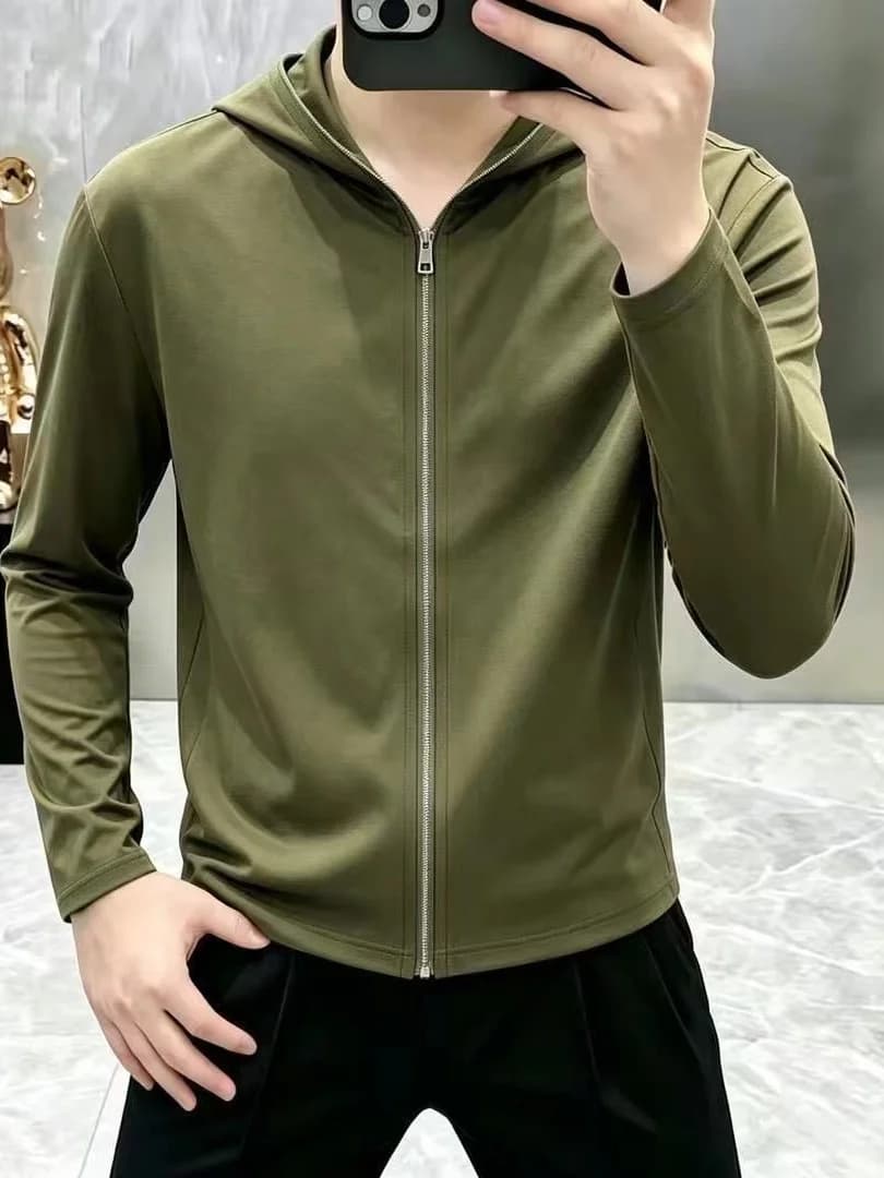 Nuova Giacca Estiva Semplice con Cappuccio e Maniche Lunghe per Uomo, Moda Casual, Leggera, Traspirante, Protezione Solare, Abbigliamento Sportivo
