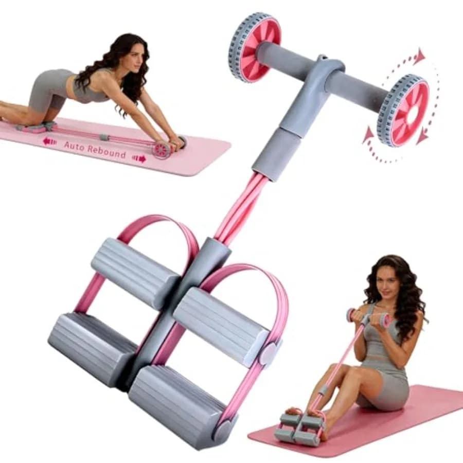 Resistance Bands with Handles, 6 Tube Pedal Resistance Band for Exercise, Dual Pedal Adjustable Resistance, Ab Roller Handle Fu