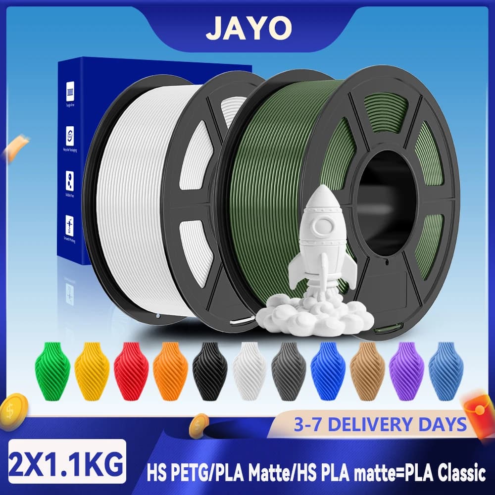 JAYO 2 Rotoli Filamento per Stampante 3D HS Opaco PETG/PLA/HS PLA (=PLA Classico) 1.75mm Avvolto Ordinatamente e Non Tossico per 3D