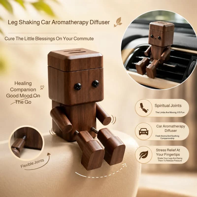 1PC Natural Wooden Robot Car Aromatherapy Diffuser Flexible Joints Air Vent Clip Decor Car Desktop Ornament Stress Relief Gift