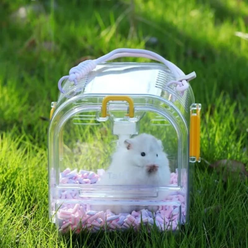 Borsa Trasportino per Criceti, Gabbia Portatile Ventilata per Criceti Dorati con Bottiglia d'Acqua, Trasportino Anti-fuga Portatile, Gabbia per Piccoli Animali