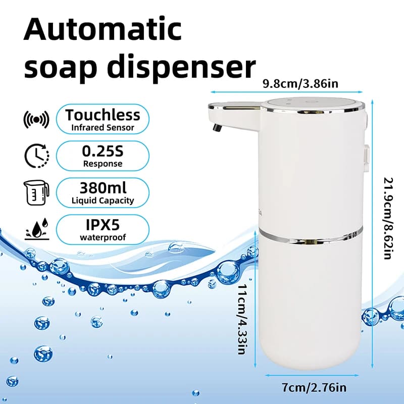Dispenser di Sapone Automatico a Infrarossi P11 da 380ML con Display Luminoso, Controllo Senza Contatto a 4 Livelli per Schiuma/Liquido