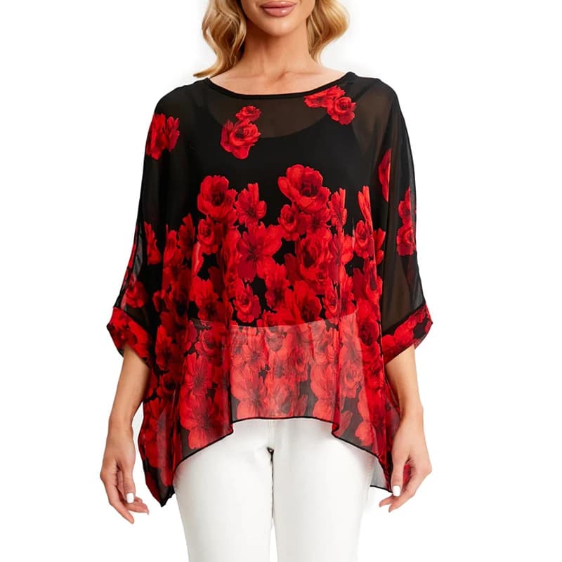 Camicetta BHflutter Plus Size 2022 nuova camicetta estiva Casual Batwing da donna camicia in Chiffon Boho Top da donna