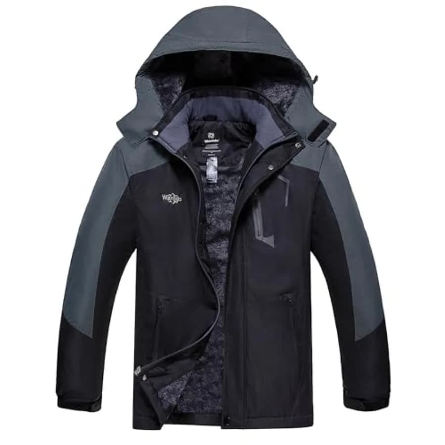 Giacca da sci impermeabile da uomo Wantdo, giacca antivento e antipioggia, cappotto invernale caldo con cappuccio