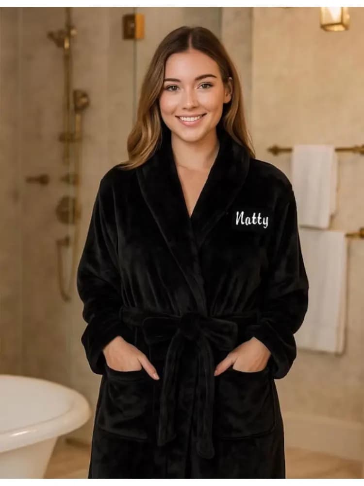 Long bathrobe in embroidered plush personalized Bathrobe with unisex monogram Ideal for anniversaries Mother's Day