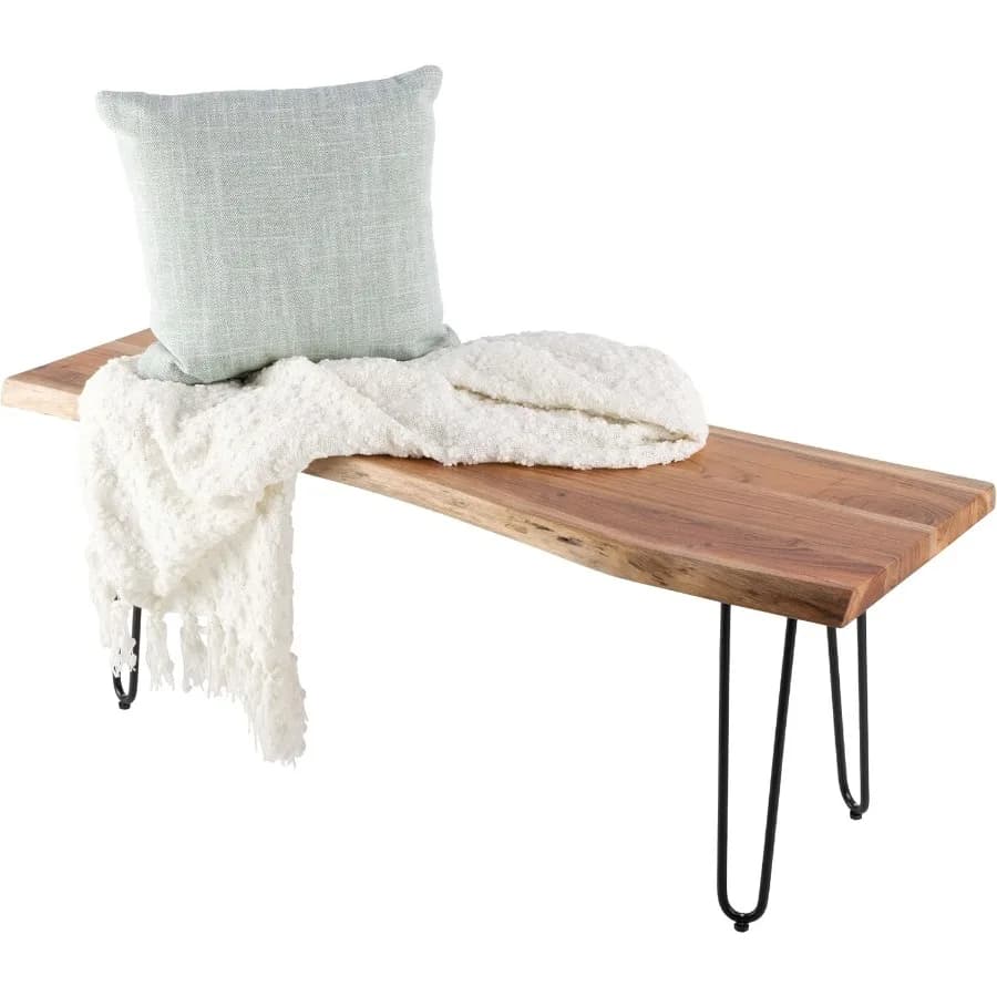 Panca in legno massello Live Edge con gambe a forcina in metallo - Panca da ingresso moderna industriale da 48 pollici con design minimalista - Mobili