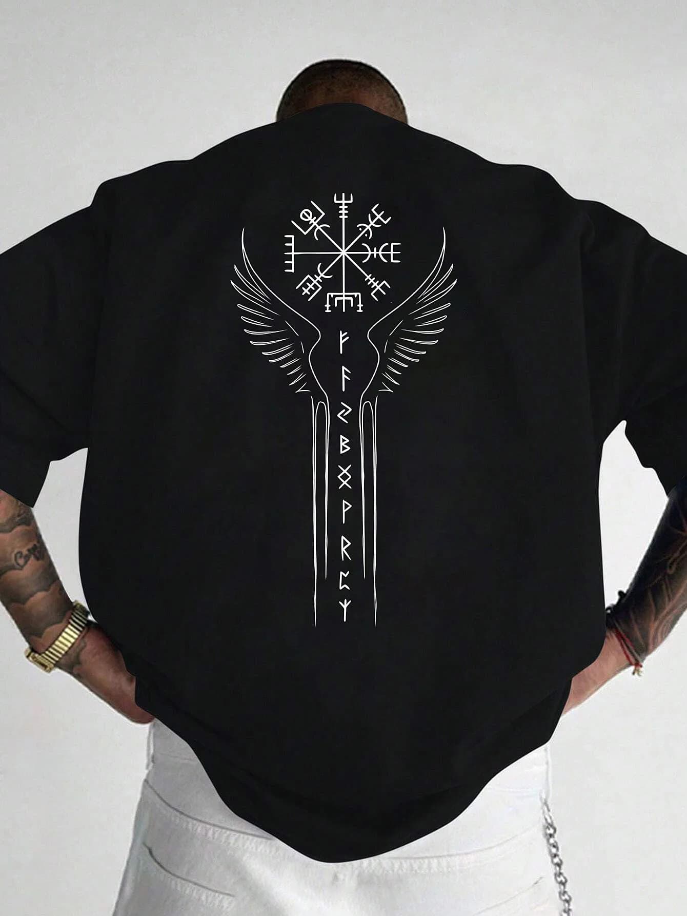 Viking Norse Rune Compass Print on Premium 100% Cotton Mens T Shirt Perfect for Summer Edgy Streetwear