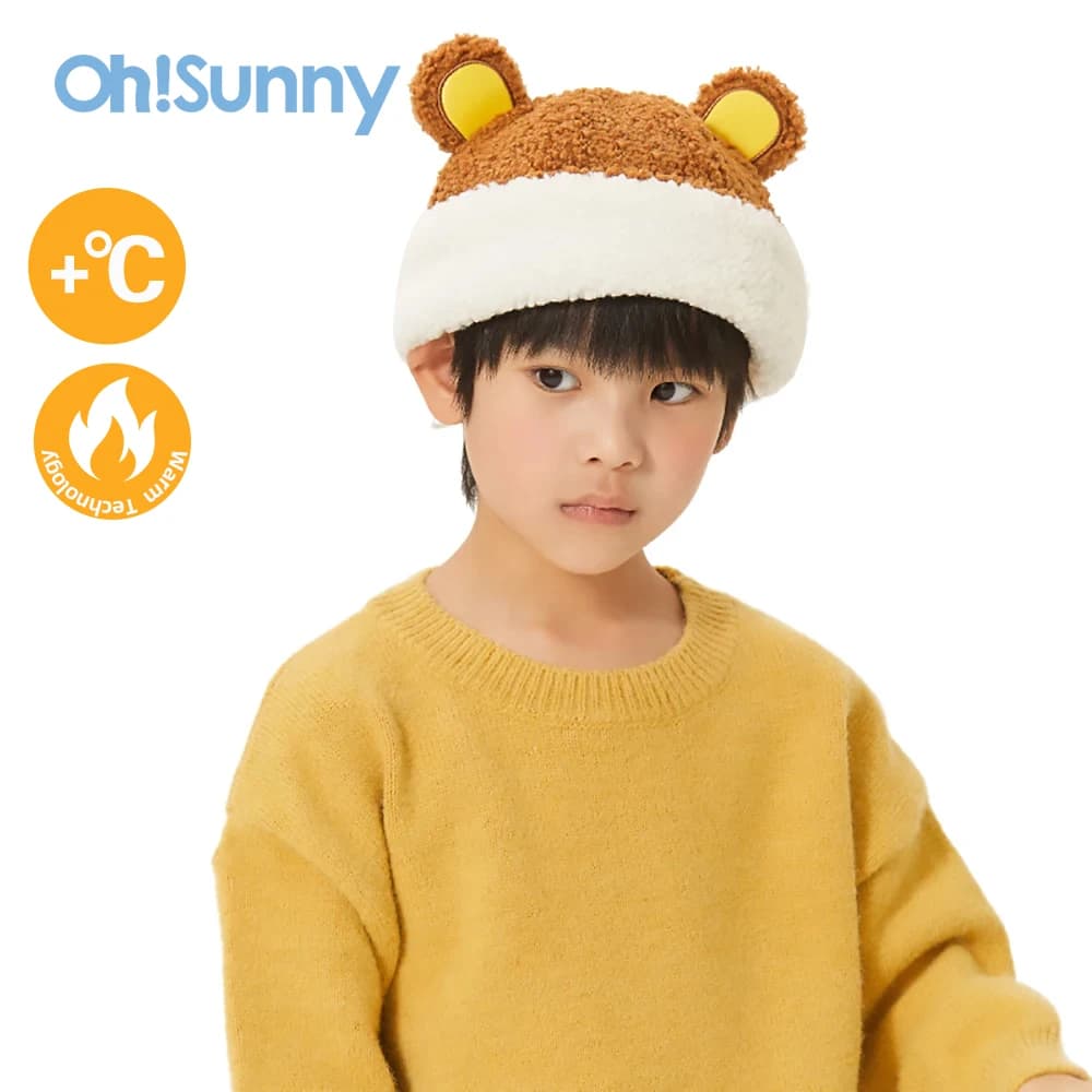 Ohsunny Kids Hat Winter Warm regolabile Bucket Cap bambini Cute Cartoon Bear Ear Caps Outdoor Furry Warmer Beanie Boys Gifts