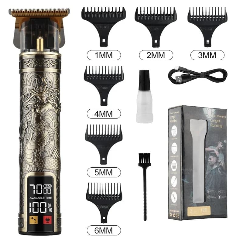 T9 LCD Electric Hairdresser Shaving Head Oil Electric Pusher Intaglio Spingitore Elettrico Hair Cutter Precision Trimmer for Men Care