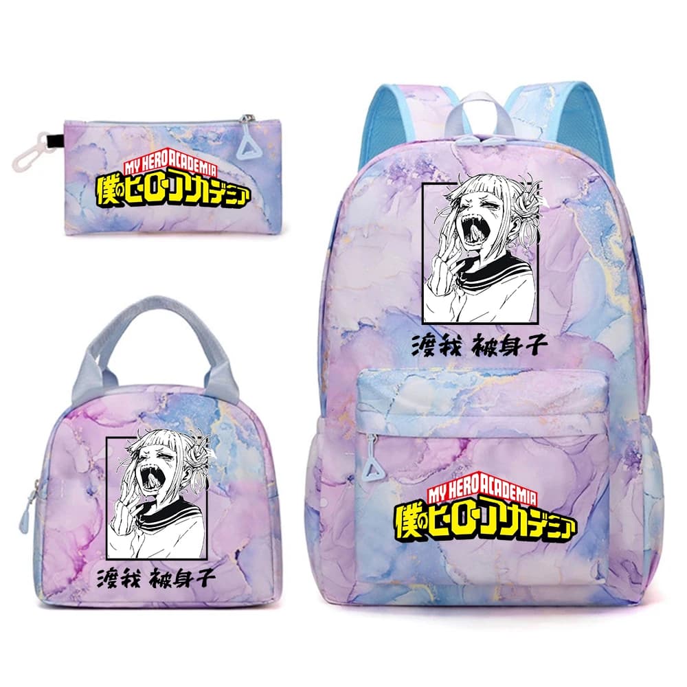 My Hero Academia 3 in 1 Kids School Backpack Set Lunch Bag Pencil Pouch Anime Print Student Bookbag for Girls
