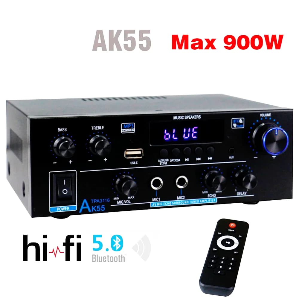 Auto-partner HiFi Audio Amplifier Digital Bluetooth AMP RMS 70W+70W Channel 2.0 Inputs FM Radio AK55