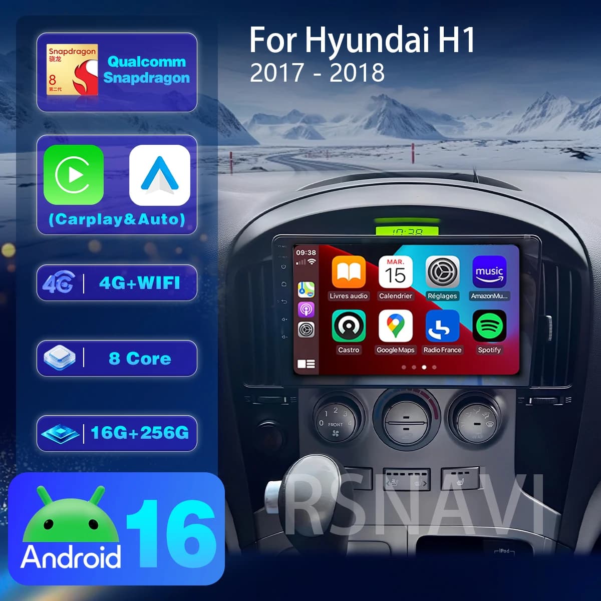 Android 16 Plug and Play Carplay Auto QLED Screen Car Radio Player For Hyundai H1 2017 - 2018 GPS Stereo DVD BT video DSP DVD