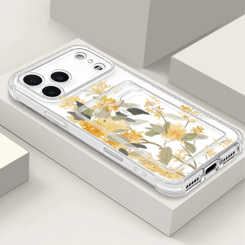 Colorful Sunflower Card Slot Case For iPhone 17 Pro Max Card Holder Back Cover Funda For iPhone 16 15 Pro Max 14 13 11 16E 17E