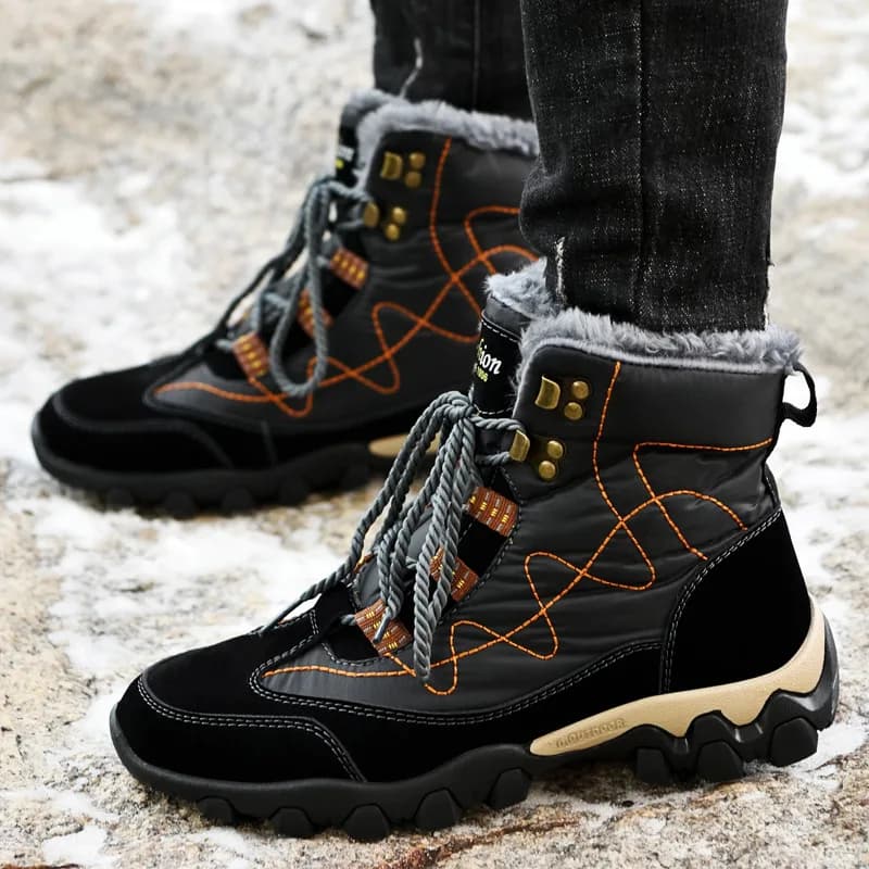 Men Winter Warm Snow Boots Faux Fur Lining Waterproof Non‑Slip Rubber Sole Outdoor Hiking Ankle Boots 38‑47 Black Brown Blue
