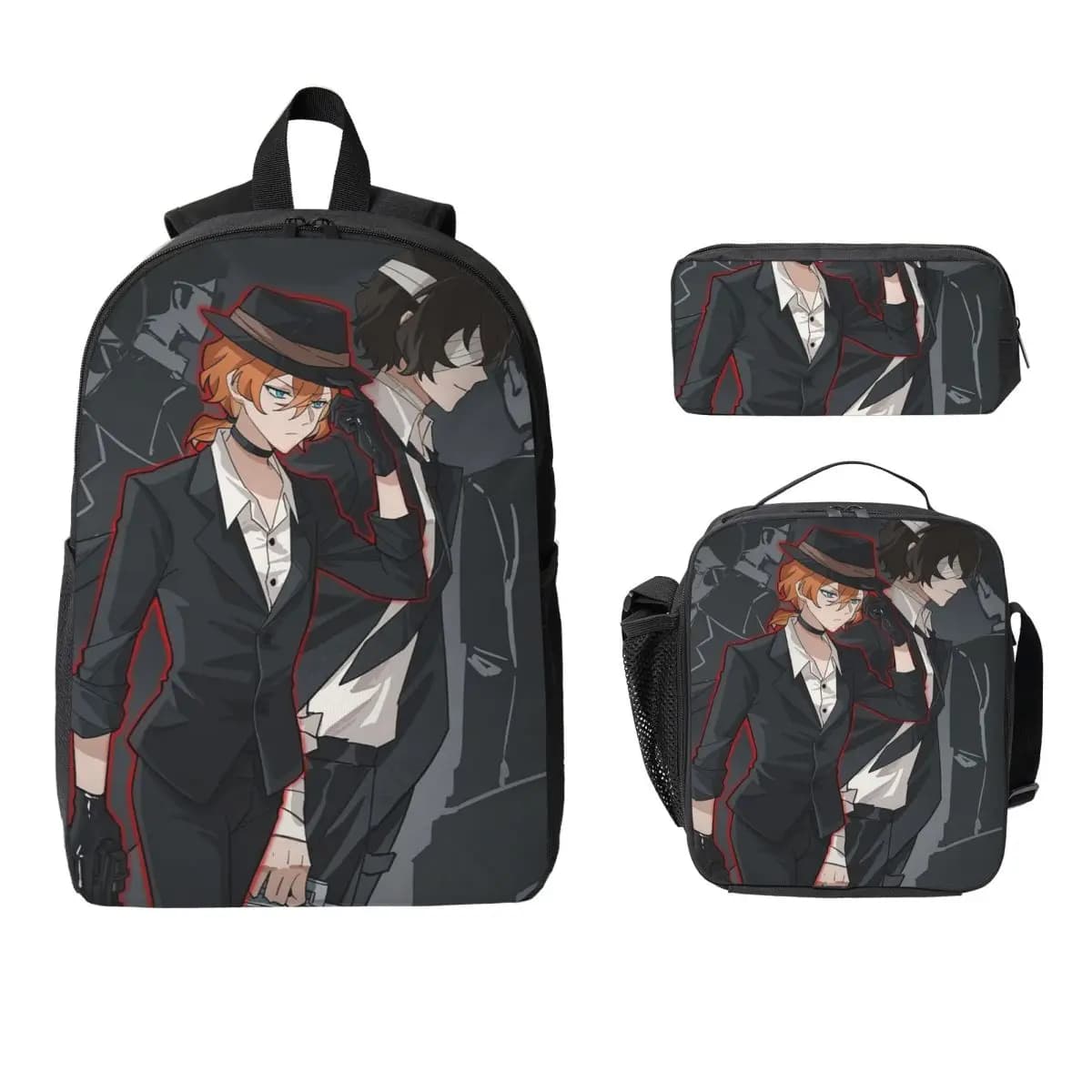 Bungou Stray Dogs Wan Anime Dazai e Chuuya Zaino BookBag Borsa da scuola Borse a tracolla 3ps Borsa da pranzo isolata Astuccio