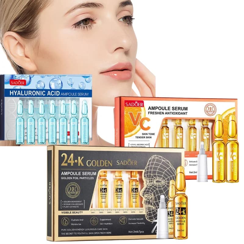 Siero all'Acido Ialuronico e Oro 24K, Ampolla di Vitamina C, Essenza Idratante Profonda e Sbiancante per il Viso, Adatta a Tutti i Tipi di Pelle