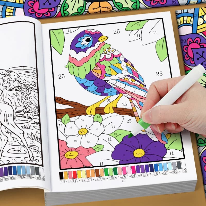 Fun Coloring Book, Complete Coloring Through Corresponding Numerical Prompts 32 Plant and Animal Patterns, Graffiti Drawing Book Floral Mandala Design Stress Relief Relaxation Therapy Activity Book