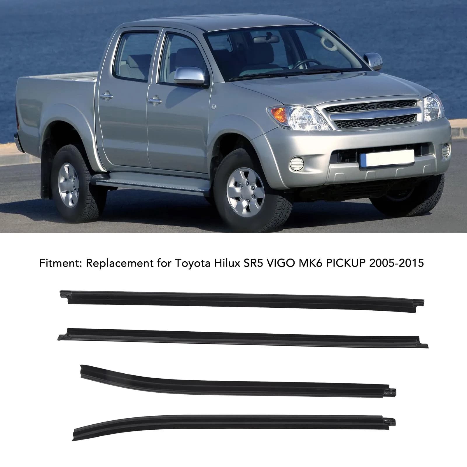 4PCS Car Window Weatherstrip Seal Belt Moulding Trims Rubber 68161 0K010 for Toyota Hilux SR5 VIGO MK6 PICKUP 2005 to 2015