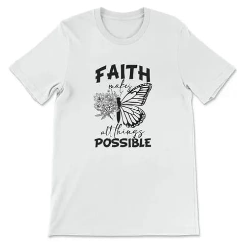 T-shirt con design a farfalla, bianca, taglia S, la fede ispira la speranza