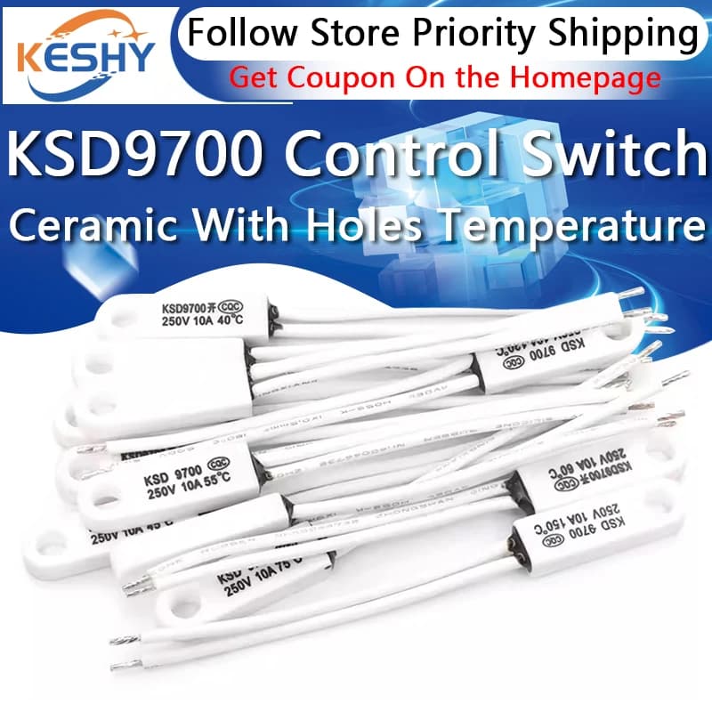 1-10PCS KSD9700 Ceramic With Holes Temperature Control Switch 40 Degrees 150 Degrees Normally Open Normally Closed 10A 250V