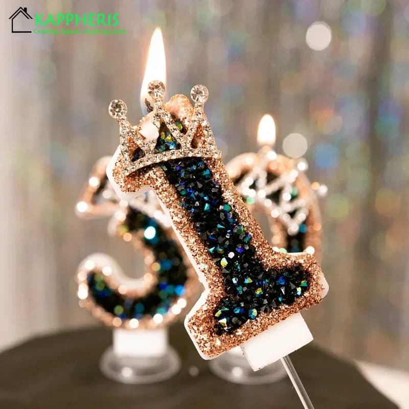 Birthday Candle Sparklers 1 Year Black Gold Birthday Candle with Princess Crown Topper Candle for Party Decorations