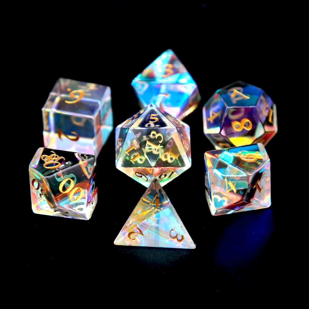 7 pezzi Set Set di dadi DND stile cristallo D20 D12 D10 D8 D6 D4 di Dungeon e Dragon Dice Gioco di ruolo Gioco di carte da tavolo Forniture