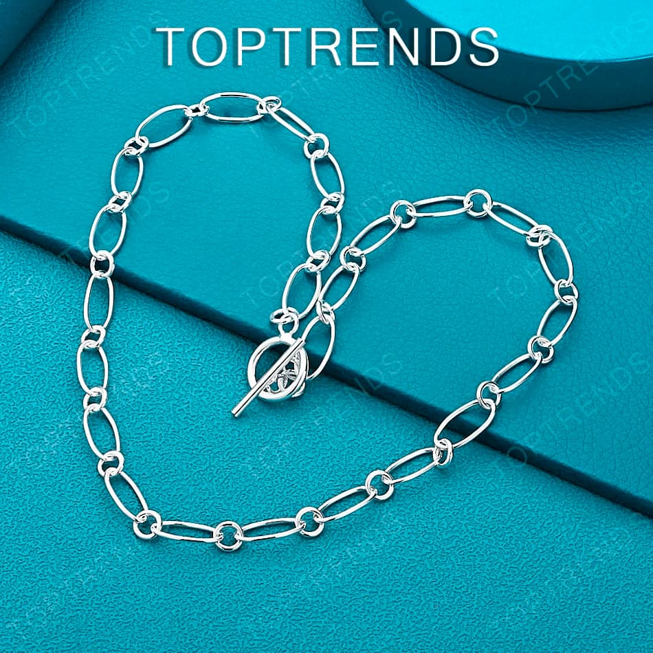 Collana con Catena Ovale in Argento Sterling 925, Chiusura OT, Gioiello Semplice e Trendy per Uomo e Donna, Regalo per Compleanno e Natale