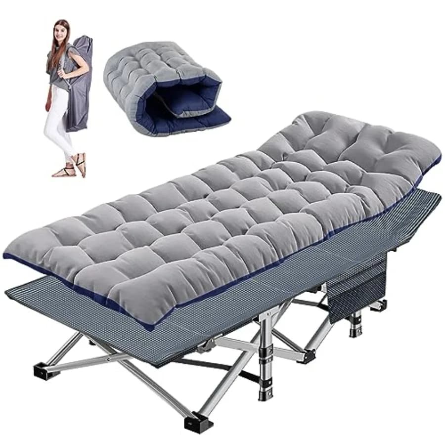 Foldable camping cots for adults, portable cot with mattress, durable outdoor bed with carrying bag, Oxford 1200d fabric, sleeping cot