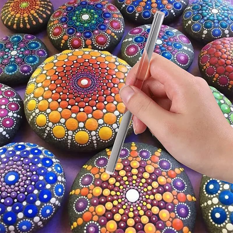 ABWZ-Mandala Art Dotting Tools 18 Set Including 4 Mandala Stencils, 8 Acrylic Rods, Paint Tray, 5 Double Sided Dotting Tools