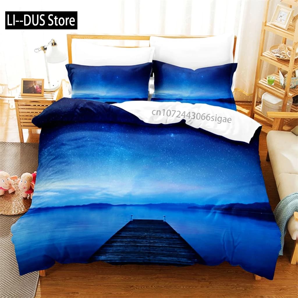 Bellissimo set di biancheria da letto da spiaggia al mare Set copripiumino Set di biancheria da letto 3D Stampa digitale Set di biancheria da letto queen size Design alla moda
