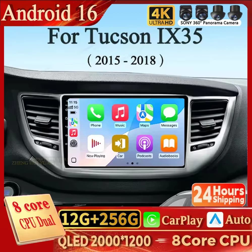 Android 16 Carplay Android Auto per Hyundai Tucson IX35 3 2015 2016 - 2018 Autoradio Multimediale con Lettore Video, 4G WIFI, GPS e Schermo