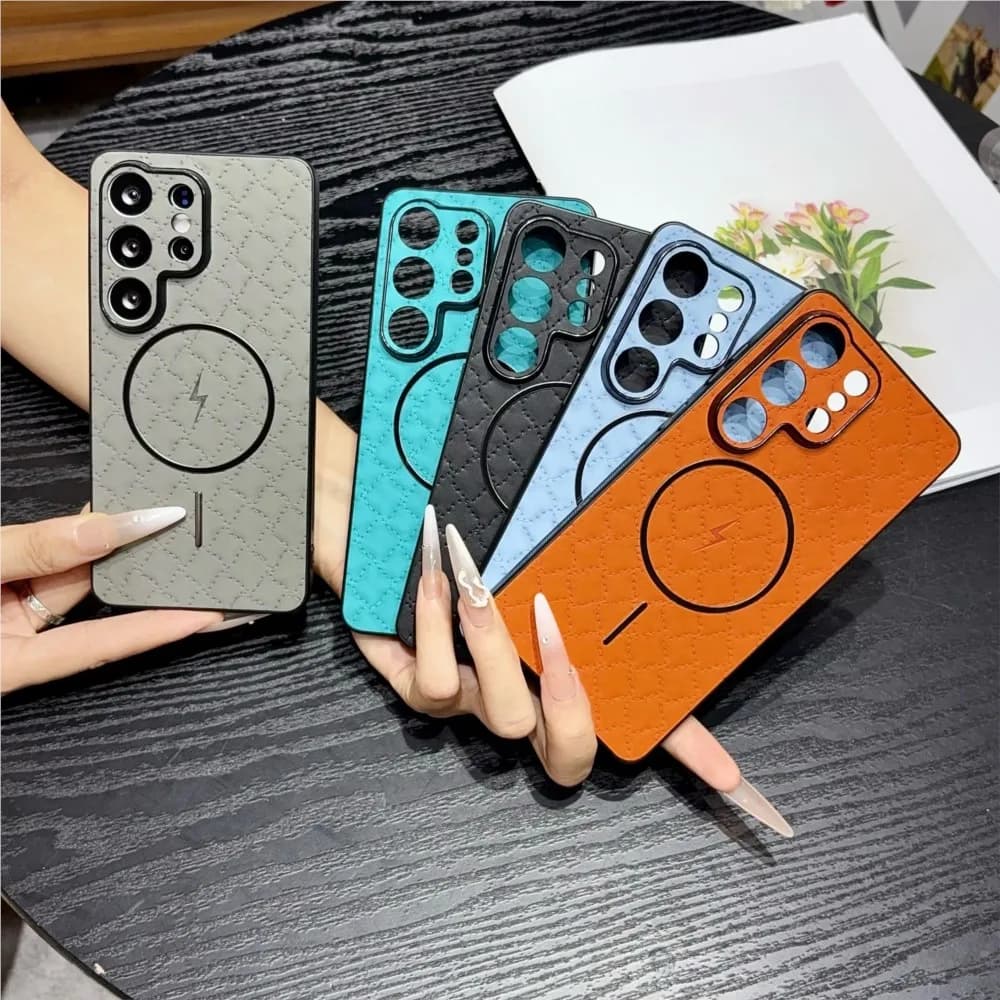 Luxury Quilted Magnetic Phone Case For Samsung Galaxy S26 S25 S24 S23 S22 Ultra + plus FE Wireless Charging Shockproof Cover