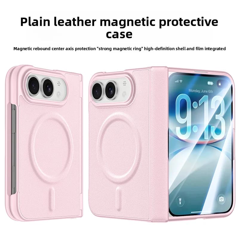 Fashion Macaron Color Plain Leather Smooth-touch Case‌ for iPhone Duo 18 Fold for Magsafe Screen Film Hinge Full-protect Cover