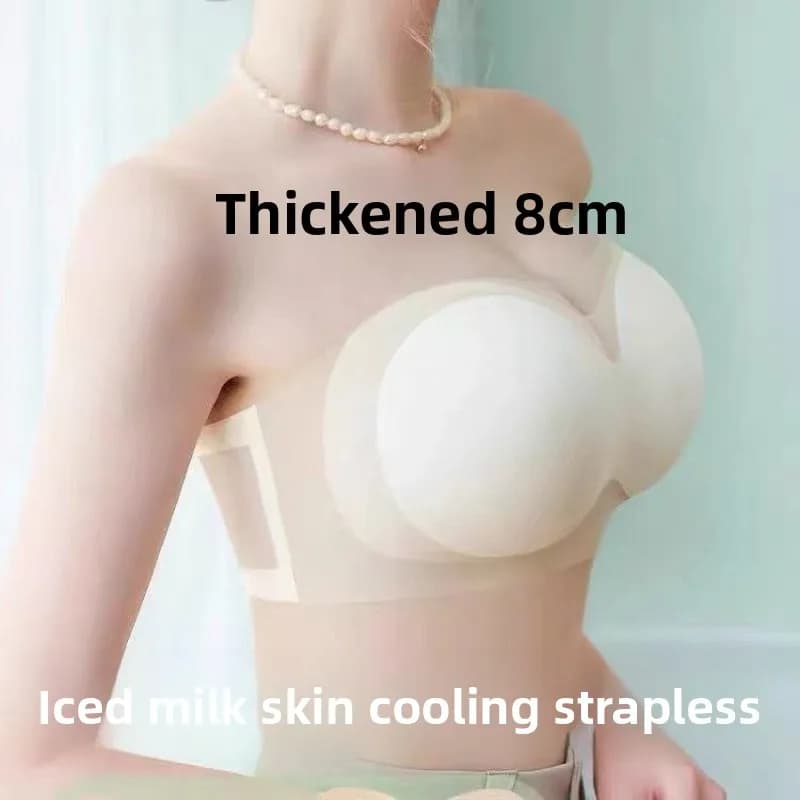 Reggiseno push-up senza spalline da donna, imbottito 8 cm, in seta ghiaccio, invisibile, antiscivolo, senza schienale, coppa A/B