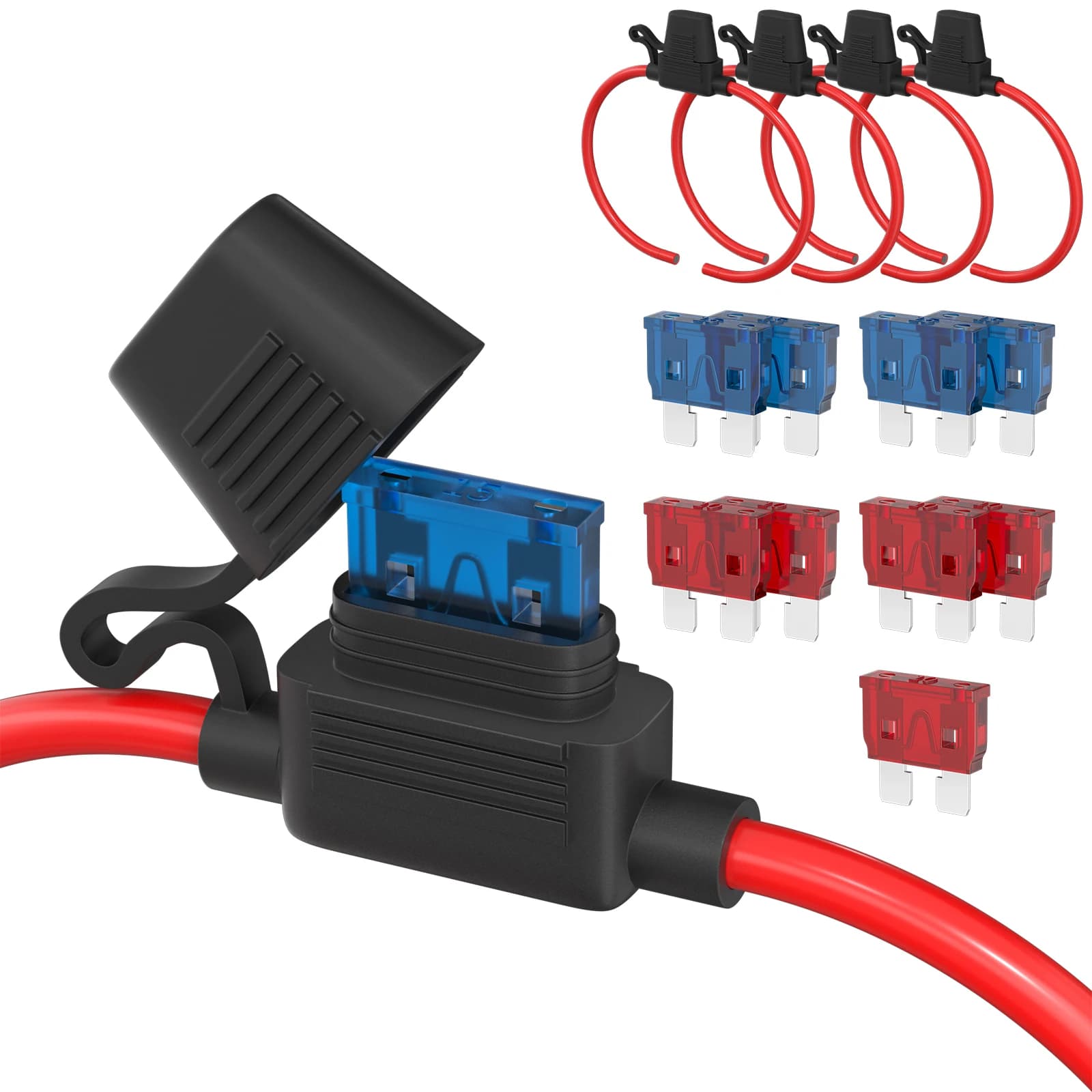 DaierTek 5PCS 18 12V caliber fuse holder for ATC blade fuse/ATO 12V line fuse holder with 18 AWG cables with 10A 15A fuse for cars