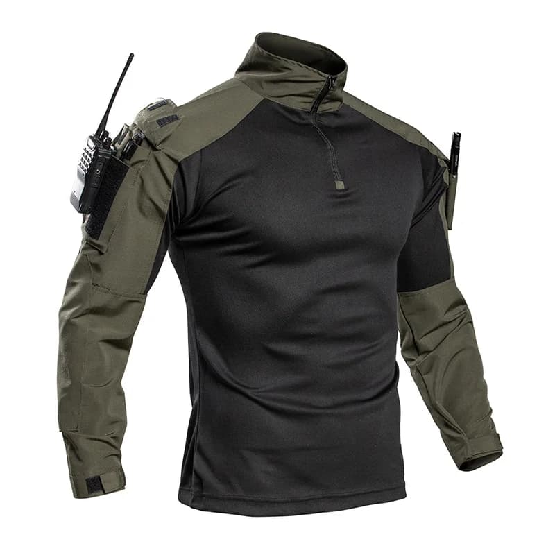 Camicia tattica da combattimento da uomo, camicia militare a maniche lunghe ad asciugatura rapida con tasche sulle braccia per escursionismo all'aperto, airsoft, caccia, taglia UE