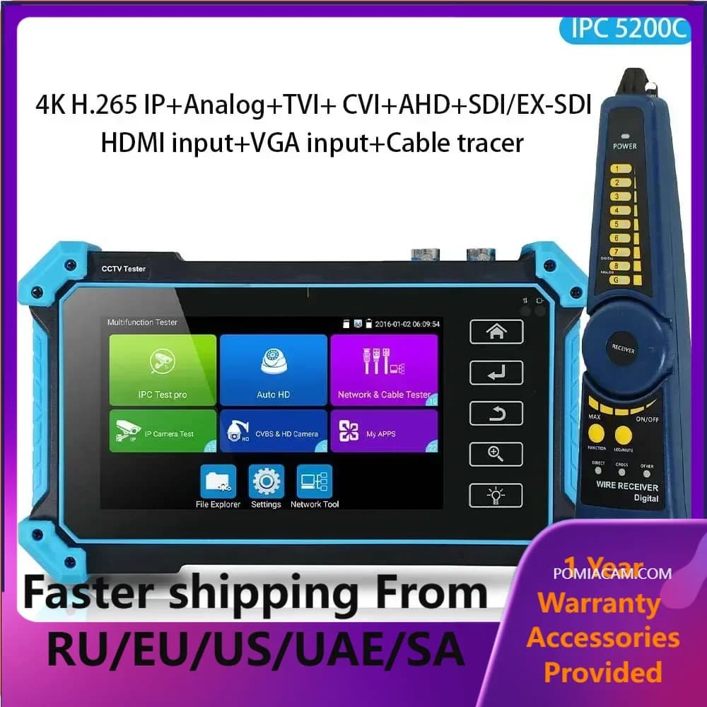 IPC-5200/5100 Plus 8MP 4K AHD CVI TVI CVBS Prova telecamera IP 5.4 "IPS Touch Screen IPC POE PTZ RS485 HDMI VGA Tester telecamera IP
